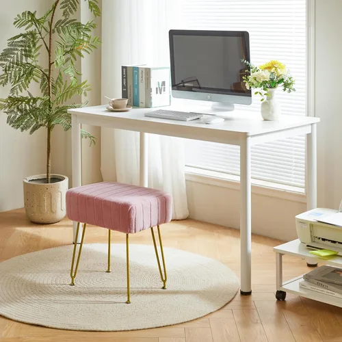 Miniatura 2 de IBUYKE Reposapiés Otomano Rectangular de Terciopelo, Taburete de Tocador de Maquillaje Mesa Auxiliar, Asiento de Mesa de Tocador de Terciopelo, Rosa