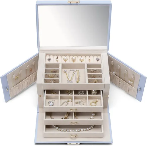 Miniatura 56 de vlando joyero organizador clásico de piel sintética con espejo y con llave