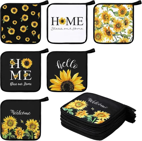 Miniatura 18 de Bencailor 12 soportes para ollas con bolsillo para cocina, guantes calientes para horno, bolsa de galletas, guantes de horno para cocina, regalo