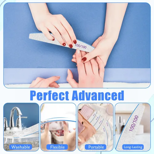 Miniatura 4 de BLESWIN Lima de uñas de grano 100/100, 25 piezas profesional de doble cara, herramienta gruesa reutilizable y lavable para uñas acrílicas y de gel