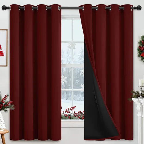 Miniatura 292 de Yakamok Cortinas negras, cortinas de ventana con aislamiento térmico y eficiencia energética para dormitorio, cortinas opacas completas y cortinas