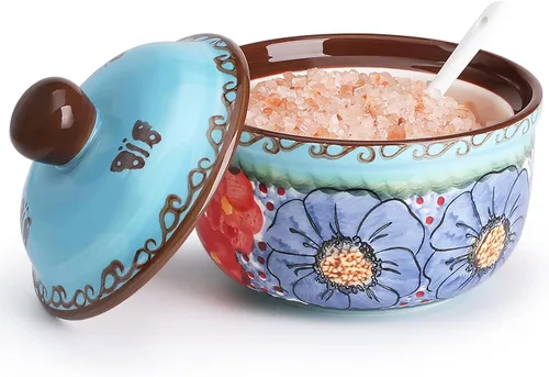 Miniatura 11 de silesia Azucarero hecho a mano con tapa y cuchara, tarro de azúcar de cerámica pintado a mano de 10 onzas para cocina en caja de regalo, decoración