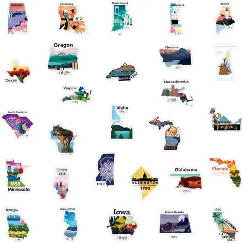 Miniatura 7 de Calcomanías de mapa de Estados Unidos, 50 unidades, Funimost Travel USA, calcomanías de vinilo impermeables para botellas de agua, laptop