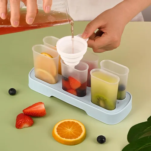 Miniatura 8 de WMKGG Juego de moldes para paletas, 6 moldes para paletas de hielo, molde de helado casero con palos, máquina para hacer paletas (azul)