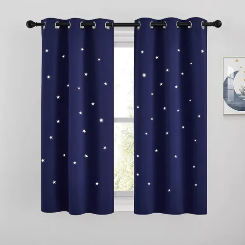 Miniatura 67 de NICETOWN Cortinas infantiles perforadas, cortinas marroquíes con estrellas azules para dormitorio de niñas, gruesas y suaves, para oscurecer la Azul