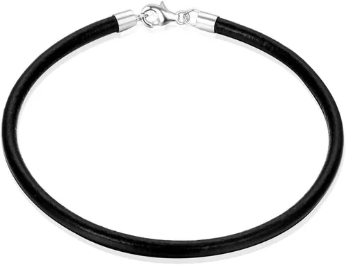 Adabele Autentico Pulsera de Cordón de Cuero de 3mm con dijes, 925 Plata de Ley, Cierre para Mujeres y Hombres, Joyería Hipoalergénica, Sin Níquel