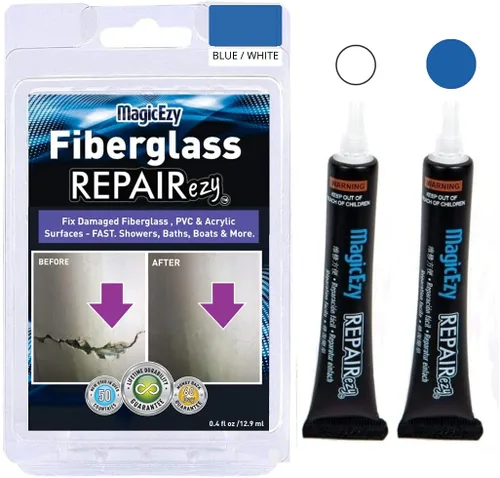 Miniatura 4 de MagicEzy Fiberglass RepairEzy (azul) - Kit de reparación de fibra de vidrio en un tubo - Repara grietas anchas, astillas y agujeros - Duchas