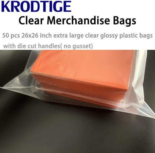 Miniatura 5 de Paquete de 50 bolsas de plástico transparente extra grandes de 26 x 26 pulgadas con asas, feria comercial, recuerdos de fiesta y múltiples ocasiones