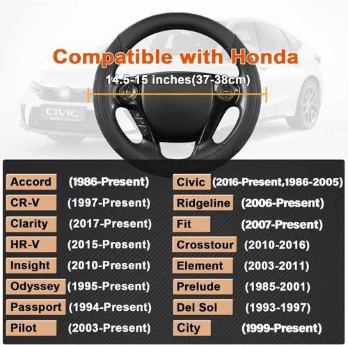 Miniatura 3 de GIANT PANDA Funda de Volante de Microfibra y Cuero para Honda Accord, Civic, CR-V, HR-V, Pilot (Negro-Tamaño Estándar)