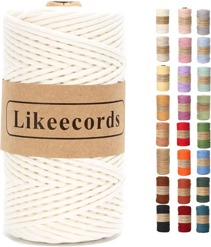 Miniatura 14 de Cordón de Algodón Trenzado 3mm x 109 yardas - Cuerda de Macramé Colorida para Manualidades, Ganchos, Colgantes de Pared - 100% Algodón Natural