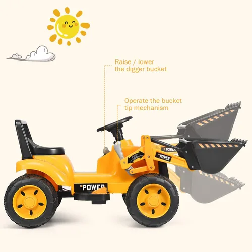 Miniatura 4 de FFlyer - Excavadora de paseo para niños, excavadora cargadora alimentada por batería de 6 V con cubo de excavación controlable, bocina