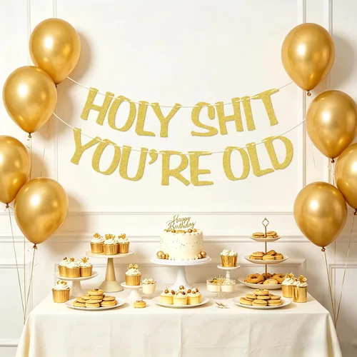 Miniatura 3 de Cartel de decoración de cumpleaños pre-encordado con purpurina dorada sin ensuciar, decoración de fiesta para hombres y mujeres, divertido telón