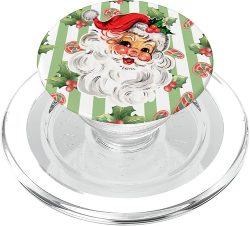 Miniatura 8 de PopSockets PopGrip estándar de rayas de bastón de caramelo navideño de Papá Noel