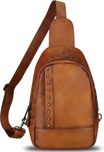 Miniatura 2 de IVTG Bolso bandolera de cuero genuino para mujer, mochila bandolera para el pecho, hombro, senderismo, vintage, hecho a mano, casual, bolso cruzado