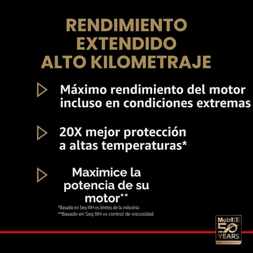 Miniatura 8 de Mobil 1 aceite de motor sintético completo de alto kilometraje de rendimiento extendido 5W-30, 5 cuartos de galón