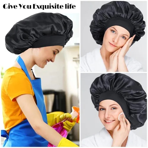 Miniatura 6 de Gorro de seda para dormir, gorro de satén de doble capa, ajustable, para mujeres negras, gorro de dormir reversible para sombreros de cabello rizado