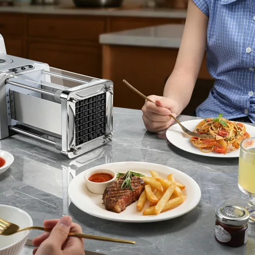 Miniatura 2 de Sopito Cortador de Papas Fritas Eléctrico Cortador de Papas de Acero Inoxidable con Cuchillas de 1/2 y 3/8 Pulgadas para Papas, Zanahorias, Pepinos