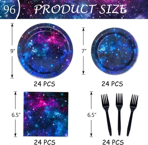 Miniatura 2 de Space Galaxy Party Supplies - Juego de vajilla para decoración de fiesta de cumpleaños del espacio exterior, noche estrellada, planeta, sistema