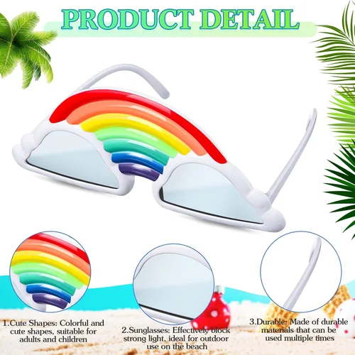 Miniatura 4 de Flutesan 3 pares de divertidos lentes hawaianos Luau, lentes de sol tropicales de playa, piña, arco iris, nube, dona, para niños, regalos de fiesta