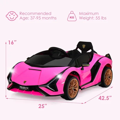 Miniatura 7 de OLAKIDS - Automóvil de paseo con licencia Lamborghini SIAN de 12 V para niños, vehículo eléctrico para niños pequeños con control remoto, juguete