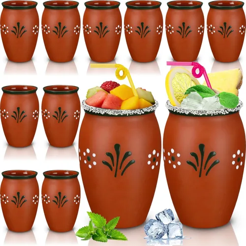 Miniatura 7 de Gejoy Paquete de 6 Cantaritos de Barro Mexicanos de 12 oz Taza de Arcilla Mexicana Cerámica Fiesta De Barro Mexicanos Tazas de Cóctel Tazas de Café