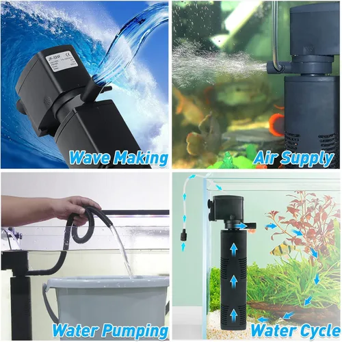 Miniatura 3 de Filtro de Acuario para Tanque de 40-150 Galones Cristal 300GPH Filtración Bioquímica Bomba Potente Sumergible Filtros de Tanque de Peces Interno
