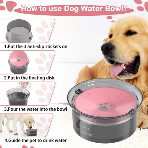 Miniatura 4 de Cuenco de agua para perros de 2 litros, alimentador lento de agua de gran capacidad, sin derrames, dispensador de agua para mascotas, dispensador