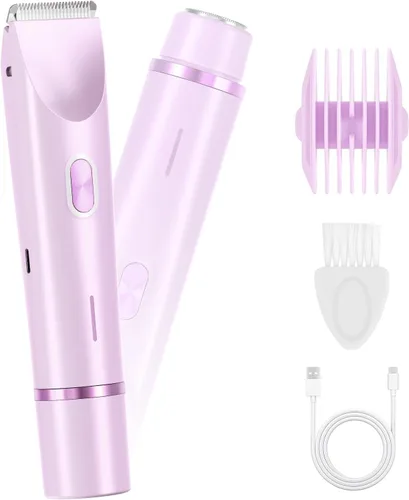 Miniatura 10 de ANFOOS Afeitadora eléctrica 2 en 1 y recortadora de bikini para mujer, impermeable, en húmedo y seco, recargable, para cara, piernas, axilas, Rosa