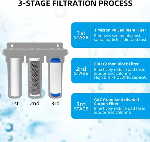 Miniatura 3 de Sistema de filtro de agua para caravanas, accesorios de latón sin fugas, tres filtros incluidos reducen los sedimentos, filtro de agua
