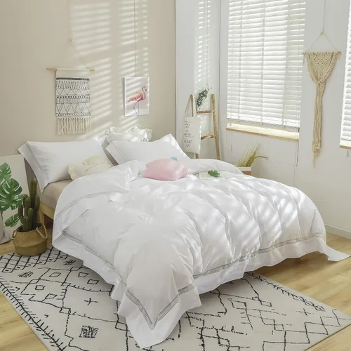 Miniatura 11 de FADFAY Juego de funda de edredón de encaje, ropa de cama blanca 100% algodón de 600 hilos, ropa de cama ultra suave, antidecoloración, elegante