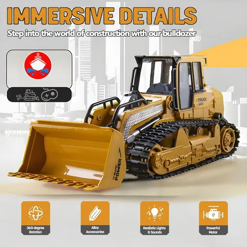Miniatura 2 de Bulldozer RC, camión de construcción de control remoto de 10 canales, cargador rc, juguetes de juego RC para niños, con luces y sonido, tractor tipo