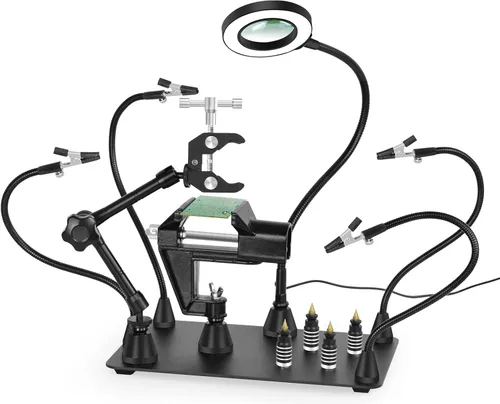 Manos magnéticas que ayudan a soldar tercera mano, soporte para placa de circuito PCB con lámpara de aumento LED 3X, soporte para pistola de aire