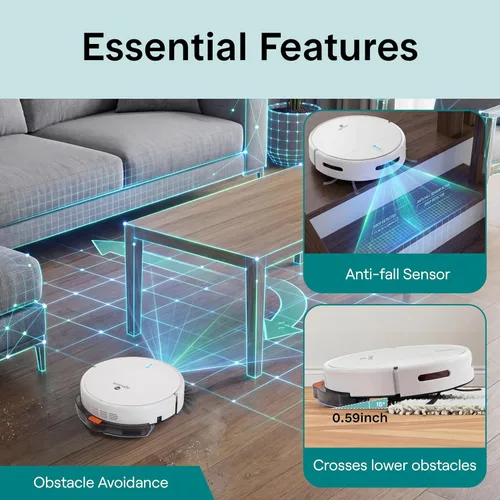Miniatura 7 de SereneLife Robot aspirador automático y trapeador, control de aplicación, 3 modos de limpieza, sensores inteligentes anticaídas, carga automática