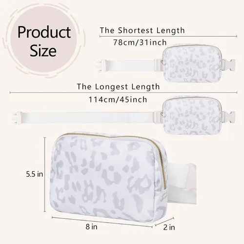 Miniatura 5 de VOROLO Riñonera para mujeres y hombres, bolsa cruzada con correa ajustable, regalos de graduación, leopardo blanco
