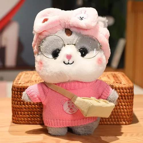 Miniatura 3 de Juguete de peluche de pato con 9 trajes y accesorios para combinar con ropa de vestir para niños (12 pulgadas) (gato gris)
