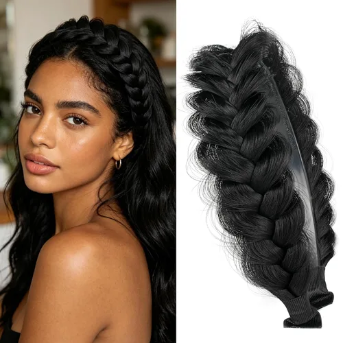Miniatura 23 de Diadema ancha trenzada para el cabello, accesorios para el cabello, banda elástica antideslizante para mujeres y niñas (amarillo claro)