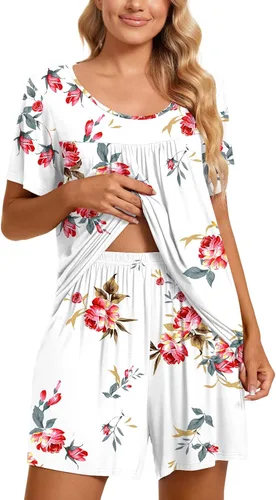 Miniatura 2 de TAOHUADAO Conjunto de pijama de 2 piezas para mujer, de manga corta, con bolsillos