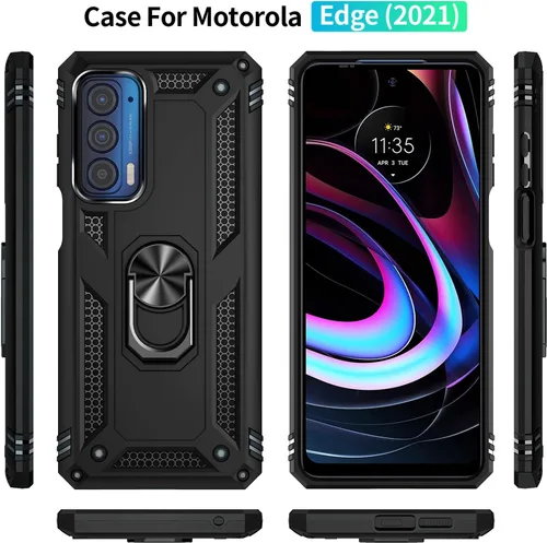 Miniatura 2 de Funda para Moto Edge 2021, con protector de pantalla, [grado militar] 16 pies, cubierta probada contra caídas con soporte magnético para Moto Edge