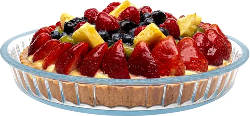 Miniatura 2 de Simax Bandeja para pastel de vidrio, Plato redondo de 11 pulgadas, Plato para hornear de vidrio, Soporte para pastel estriado, Bandeja segura