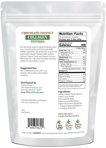 Miniatura 2 de Z Natural Foods Péptidos de colágeno de coco y chocolate, hechos con leche de coco en polvo, deliciosa proteína en polvo para el bienestar general