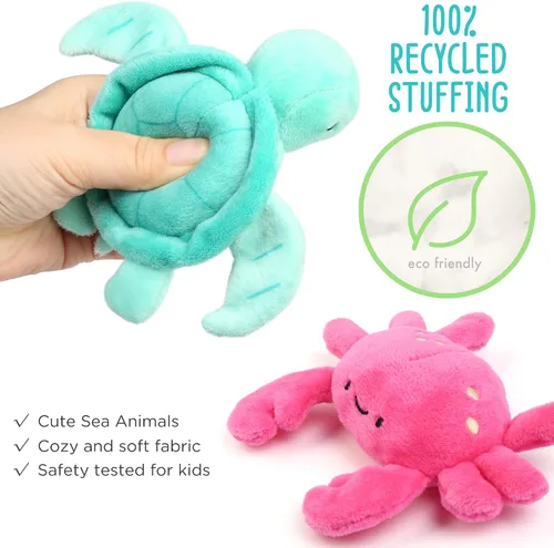Miniatura 3 de BenBen Paquete de 5 animales de peluche del océano, juguetes de peluche de criatura marina con bolsa de transporte de concha, lindos peluches