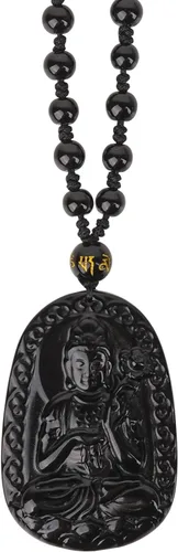 Miniatura 13 de Obsidian Guardian Buddha Amulet - Zodiac Feng Shui Necklace, symbolizing wisdom and wealth