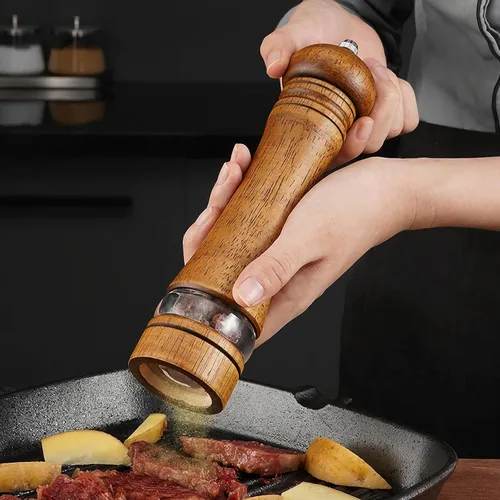 Miniatura 6 de Juego de molinillo de sal y pimienta de 2 piezas con bandeja de madera, molinos de sal y pimienta de madera de 8 pulgadas con grosor ajustable