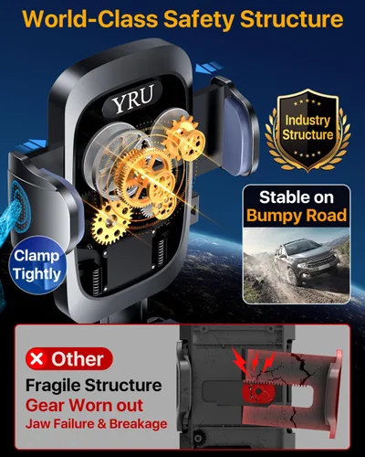Miniatura 4 de YRU [True Upgrade for Safety Car Phone Holder Mount [Patent & Military-Grade] Dashboard Cell Phone Holder for Car Vent Windshield Phone Stand for