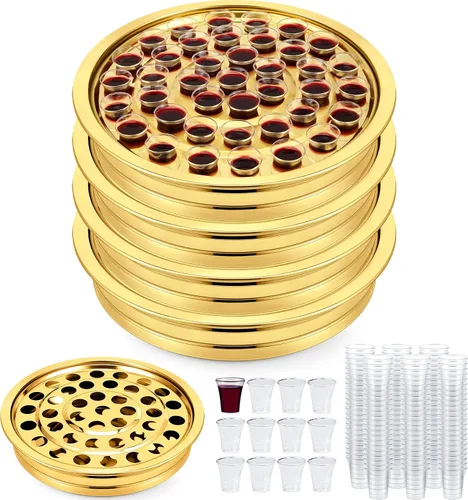 Miniatura 15 de Zhehao - 1 bandeja de comunión con cáliz desechables para suministros de iglesia, cada juego de suministros de comunión de 40 agujeros, bandejas