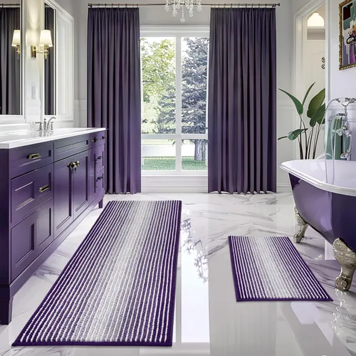 Miniatura 37 de BSICPRO Juegos de Alfombras y Tapetes para Baño, Juego de Alfombra de Baño de Felpilla Gruesa Absorbente de 2 Piezas Antideslizante, Tapetes Suaves