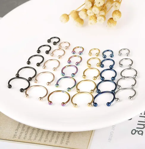 Miniatura 4 de ORAZIO 30 anillos de herradura de acero inoxidable para tabique nasal, calibre 16G, para cartílago, tragus, hélice, ceja, labio, labio, pezón