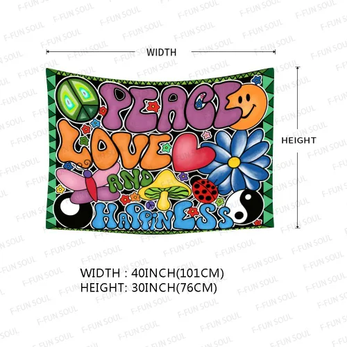 Miniatura 4 de F-FUN SOUL Tapiz de paz amor y felicidad, tapices geniales, 40 x 30 pulgadas, tapices temáticos de los años 70, tapiz estético hippie para colgar