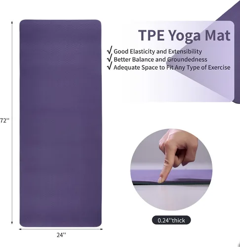 Miniatura 2 de Tapete de yoga, tapete de yoga con diseño antideslizante, tapete profesional de TPE para ejercicio, 72 x 24 pulgadas, tapete de entrenamiento