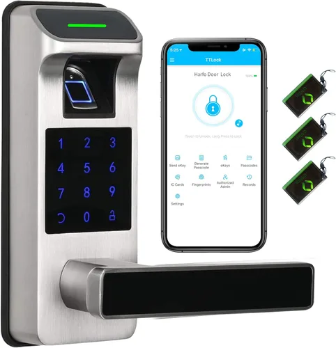 Miniatura 11 de Cerradura de puerta de huellas dactilares, control completo de aplicación resistente, teclado sin llave con mango reversible, perfecto para puertas